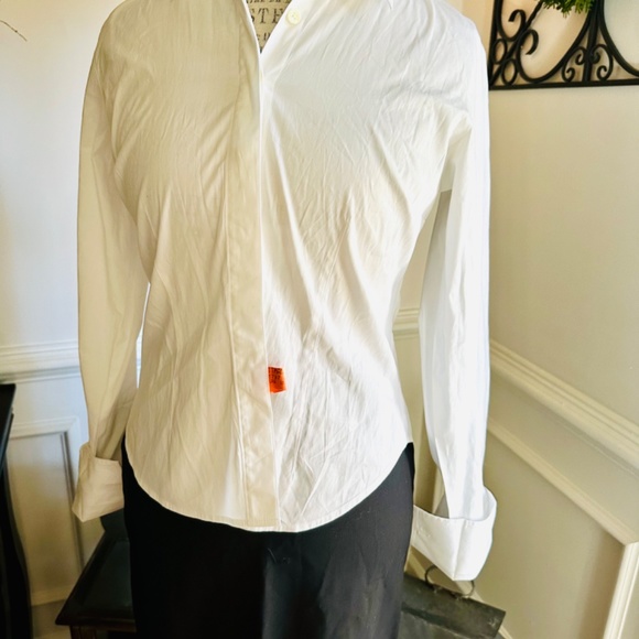 Talbots petites women’s collared white stretch blouse French cuff size 6 EUC - Picture 4 of 9